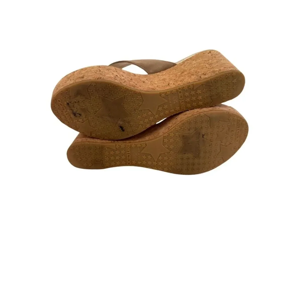 Jimmy Choo Pathos Tan Suede + Cork Wedge Size 39/8.5